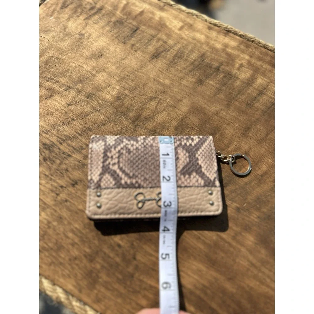 Jessica Simpson Snakeskin Print Snap Wallet Card Holder Key Ring Pink Beig